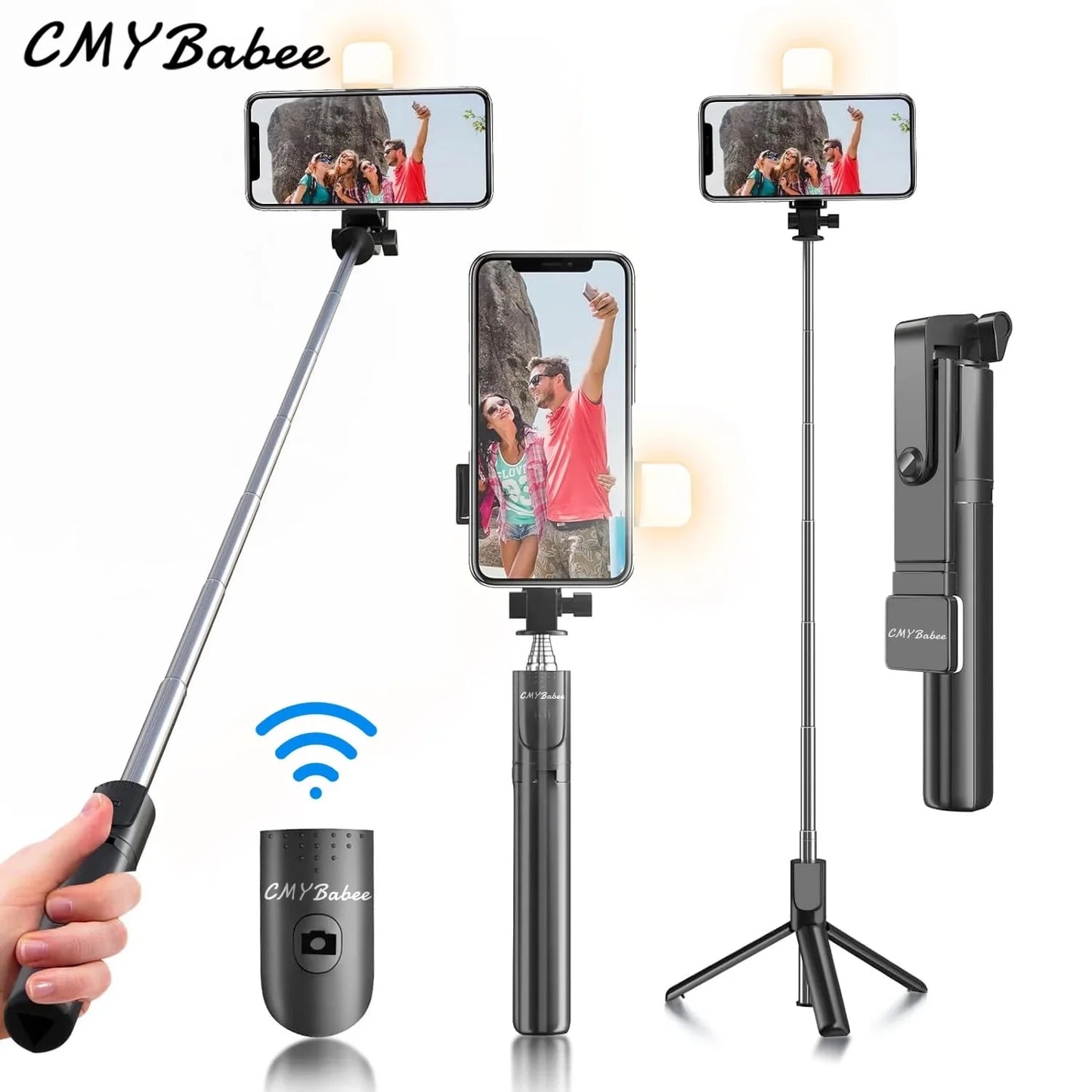 Selfie Stick, 40In Retractable with Remote, 2 Level Fill Light, Selfie Tripod for Iphone Android