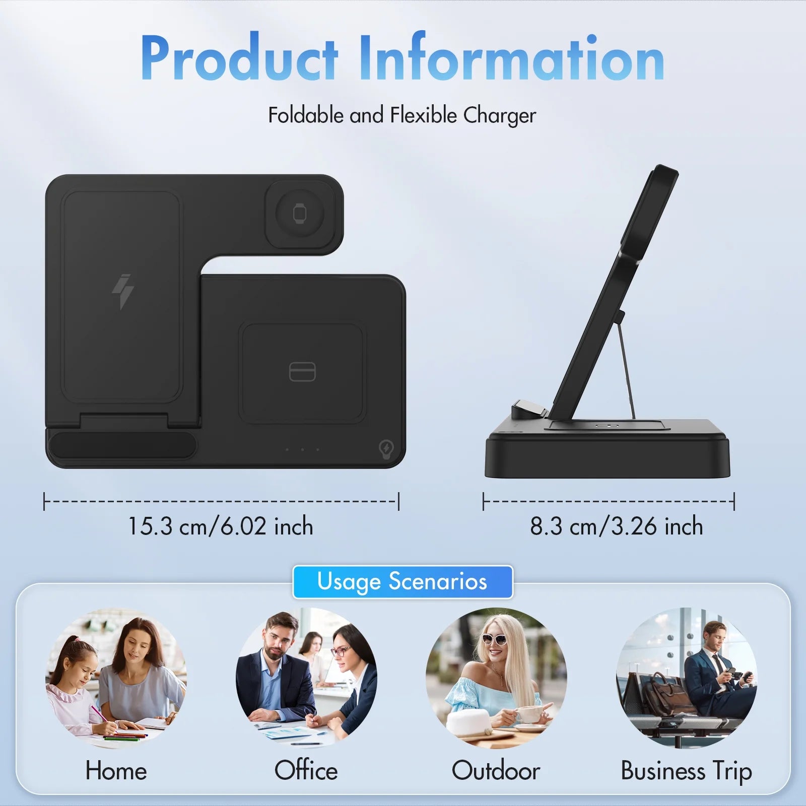 Wireless Charger, 15W QC 3.0 Magnetic Fast Charging Stand for Iphone 15 14 13 12 11 Pro Max/Plus/Xs/Xr/X/8, for Apple Watch 9/8/7/6/5/4/3/2/SE, for Airpods 3/2/Pro, 3 in 1 Wireless Charging Station