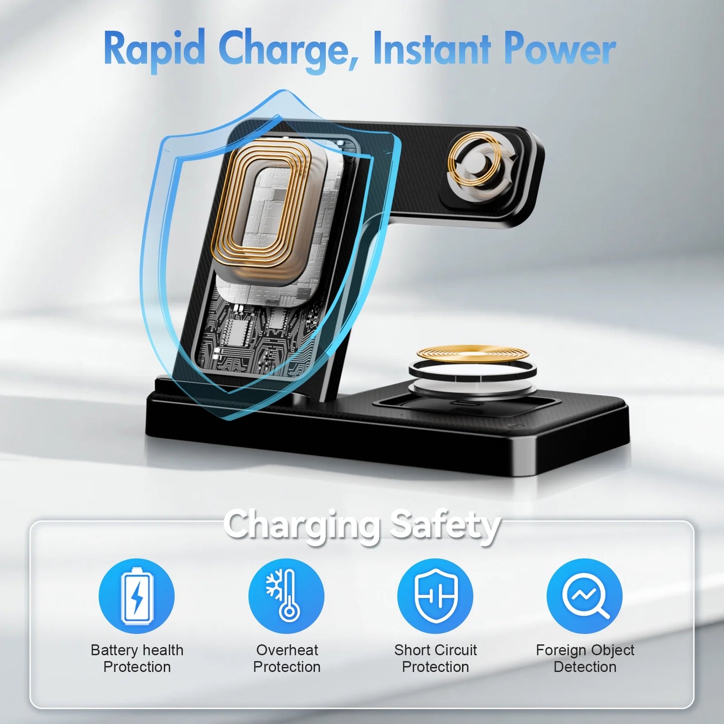 Wireless Charger, 15W QC 3.0 Magnetic Fast Charging Stand for Iphone 15 14 13 12 11 Pro Max/Plus/Xs/Xr/X/8, for Apple Watch 9/8/7/6/5/4/3/2/SE, for Airpods 3/2/Pro, 3 in 1 Wireless Charging Station