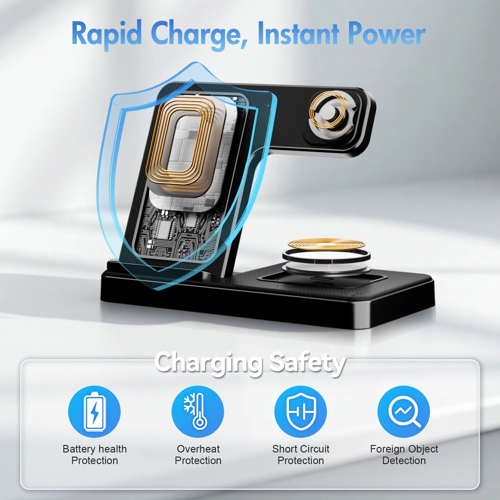 Wireless Charger, 15W QC 3.0 Magnetic Fast Charging Stand for Iphone 15 14 13 12 11 Pro Max/Plus/Xs/Xr/X/8, for Apple Watch 9/8/7/6/5/4/3/2/SE, for Airpods 3/2/Pro, 3 in 1 Wireless Charging Station