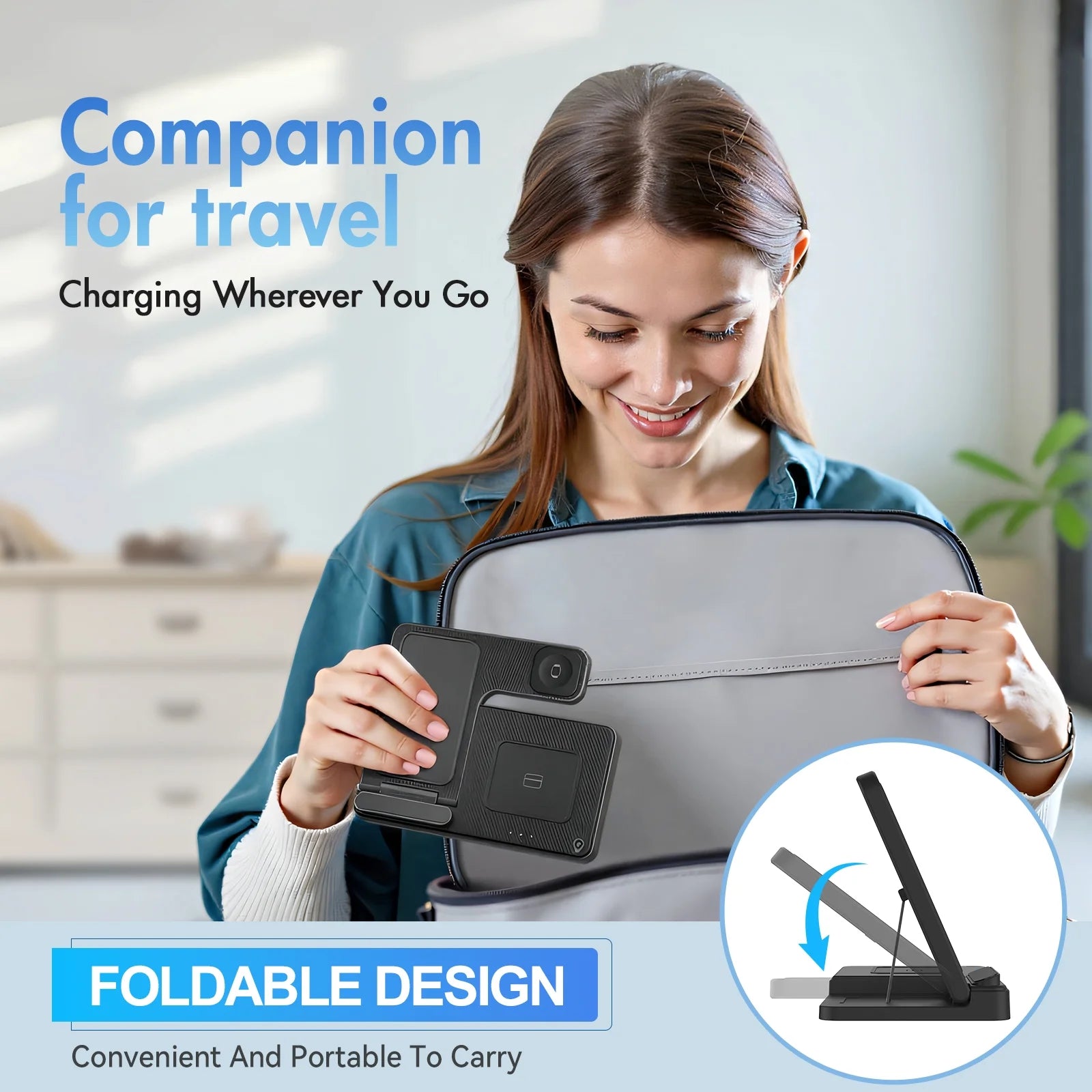 Wireless Charger, 15W QC 3.0 Magnetic Fast Charging Stand for Iphone 15 14 13 12 11 Pro Max/Plus/Xs/Xr/X/8, for Apple Watch 9/8/7/6/5/4/3/2/SE, for Airpods 3/2/Pro, 3 in 1 Wireless Charging Station