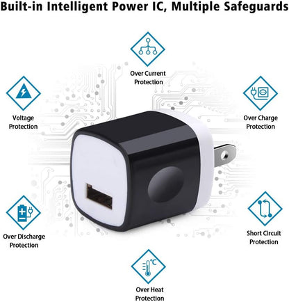 Wall Adapter, USB Wall Charger 6 Pack,  1A 5V Single Port USB Plugs Power Adapter Compatible Iphone 12 11 Xs XR X 8 7 6S 6, Samsung Galaxy A21 S10E S9 S8 Note 20 9 8 S7 Edge, G6, Google Pixel 4A