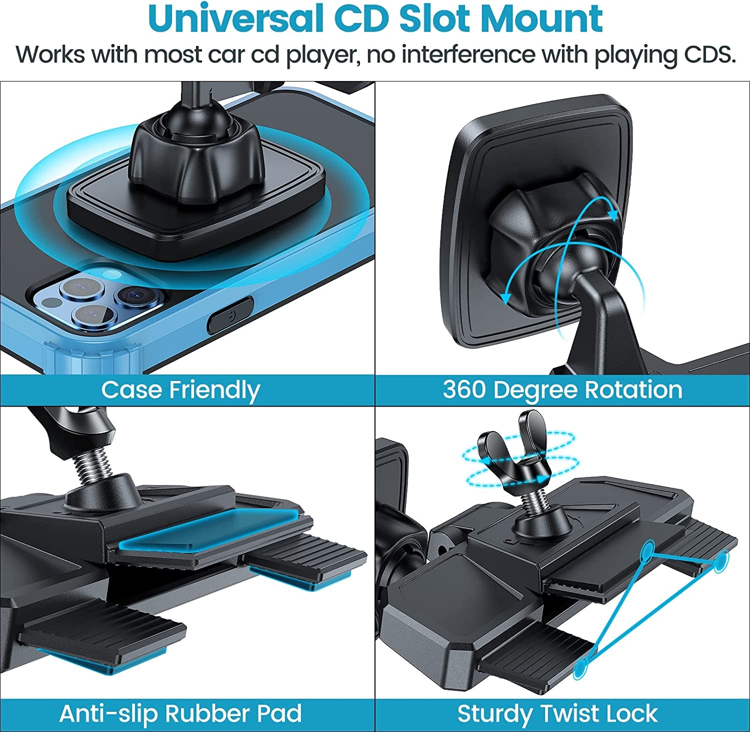 CD Phone Holder, anti Shake CD Player Phone Mount, Magnetic Car Phone Mount